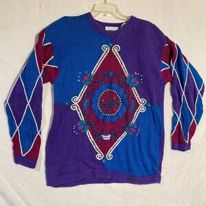 Vintage Heirlooms Handknitted Pullover Sweater Womens L Blue Retro Inspired
